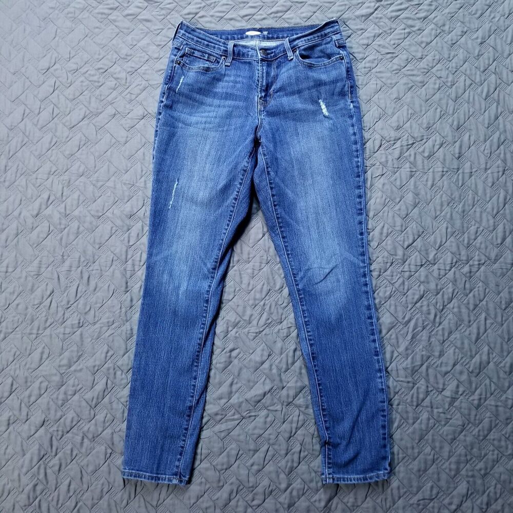 Old‎ Navy Jeans Womens Size 4 Blue Curvy Skinny Dark Wash Denim Distressed